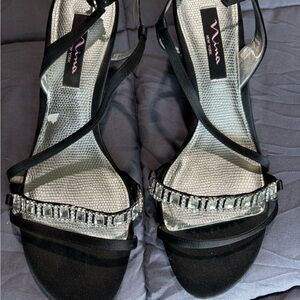 Nina Black Strappy Heels with Crystal Accent